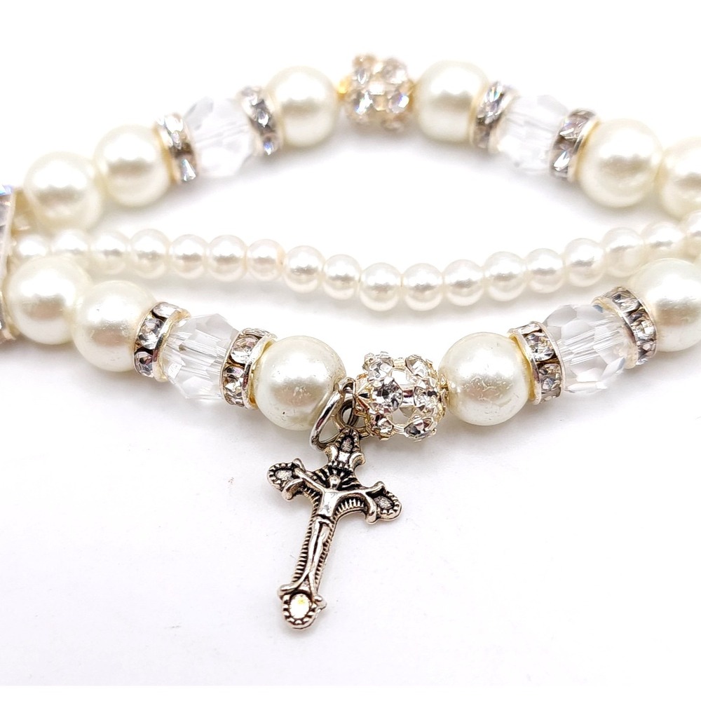 Pearl‎ Cross Charm Multi Strand Bracelet
